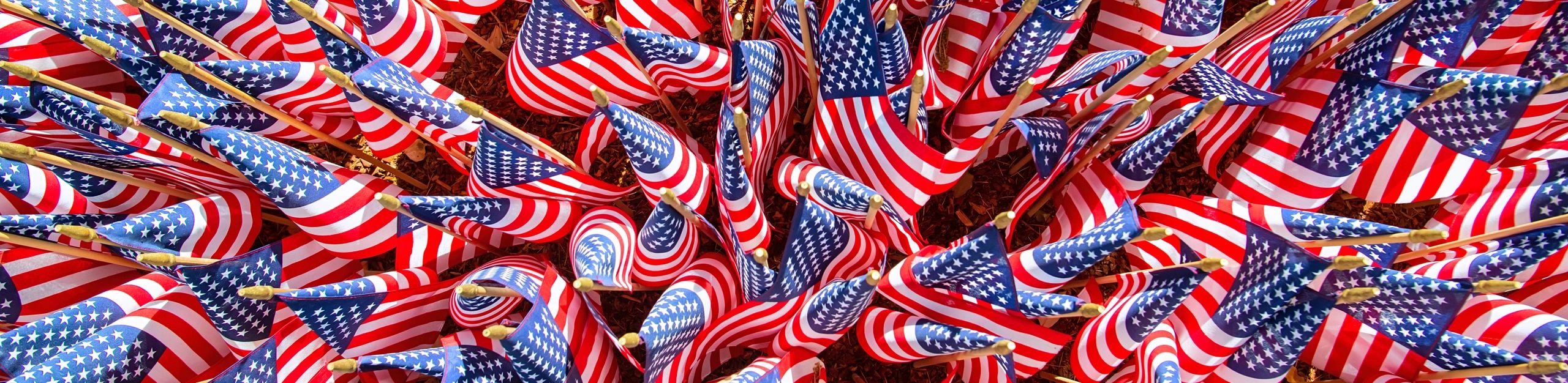 American flags displayed in a patriotic pattern