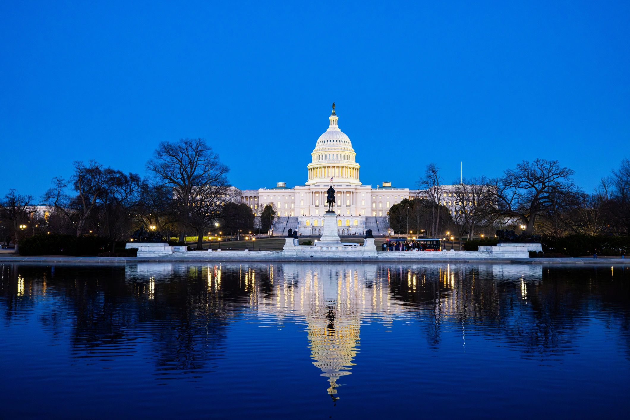 U.S. Capitol building illuminated at twilight